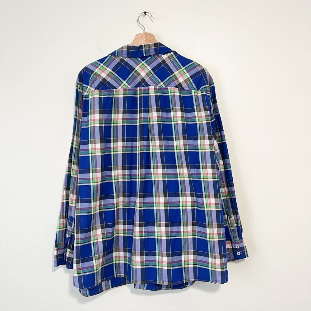 Talbots 100% Cotton Plaid Button Up Shirt Long Sleeve Plus Size 3X Blue Green - Picture 5 of 7